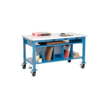 GLOBAL EQUIPMENT Mobile Packing Workbench W/Lower Shelf   Power, ESD Safety Edge, 60"W x 30"D 244213AB
